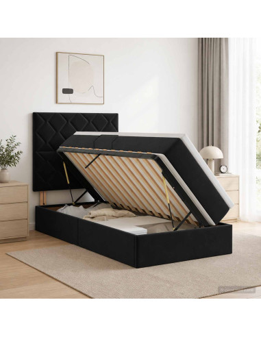 Letto con contenitore LED e materasso Nero 100 x 200 cm Velluto