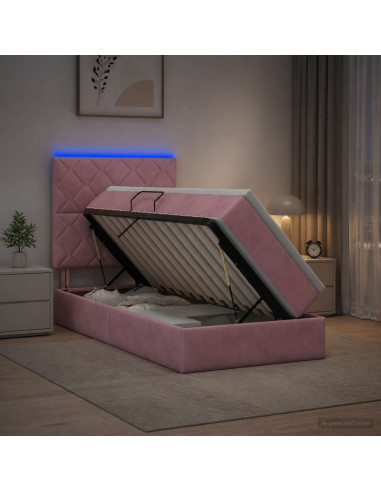 Letto con contenitore LED e materasso Rosa 100 x 200 cm Velluto