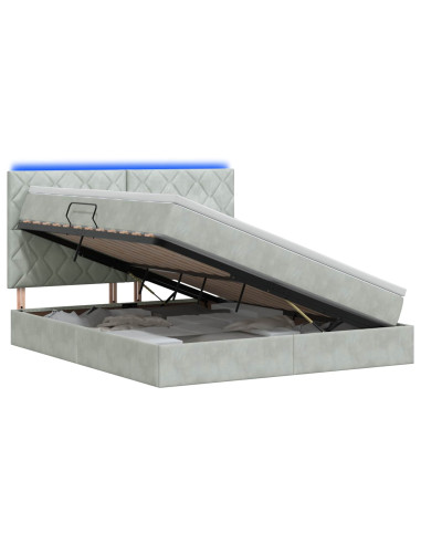 Letto con contenitore LED e materasso Grigio Chiaro