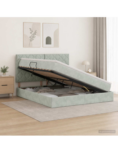 Letto con contenitore LED e materasso Grigio Chiaro