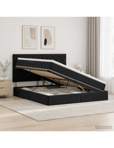 Letto con contenitore LED e materasso Nero 160 x 200 cm Velluto