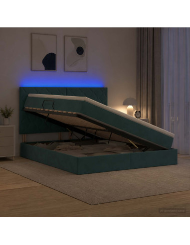 Letto con contenitore LED e materasso Verde Scuro 160 x 200 cm