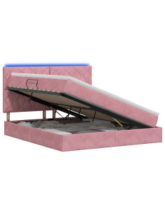 Letto con contenitore LED e materasso Rosa 160 x 200 cm Velluto 2