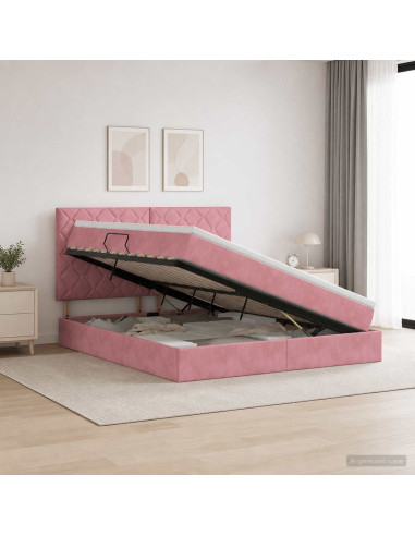 Letto con contenitore LED e materasso Rosa 160 x 200 cm Velluto