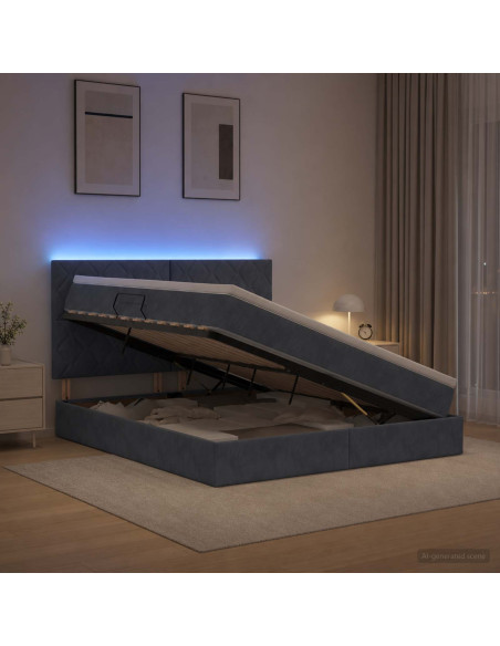 Letto con contenitore LED e materasso Grigio Scuro 180 x 200 cm