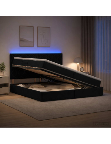 Letto con contenitore LED e materasso Nero 200 x 200 cm Velluto