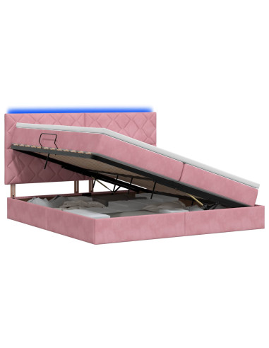 Letto con contenitore LED e materasso Rosa 200 x 200 cm Velluto