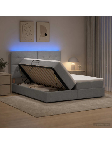 Letto con contenitore LED e materasso Grigio Chiaro