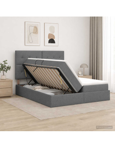 Letto con contenitore LED e materasso Grigio Scuro 200 x 200 cm