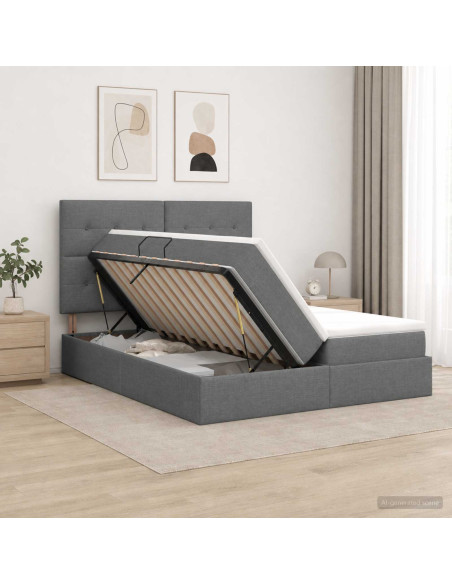 Letto con contenitore LED e materasso Grigio Scuro 200 x 200 cm