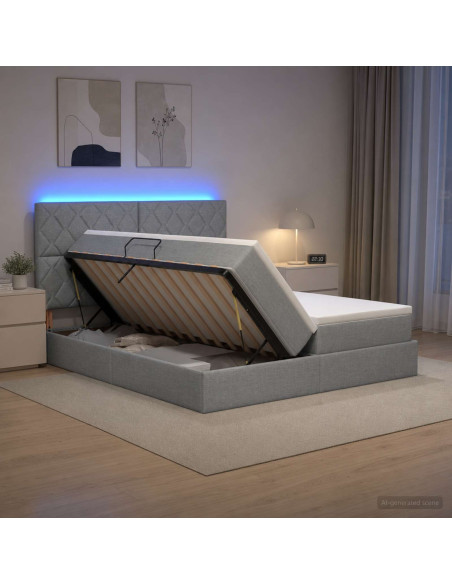 Letto con contenitore LED e materasso Grigio Chiaro