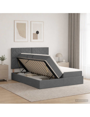 Letto con contenitore LED e materasso Grigio Scuro 180 x 200 cm