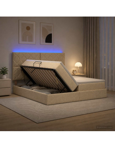 Letto con contenitore LED e materasso Crema 180 x 200 cm