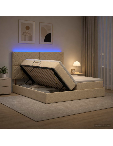 Letto con contenitore LED e materasso Crema 180 x 200 cm