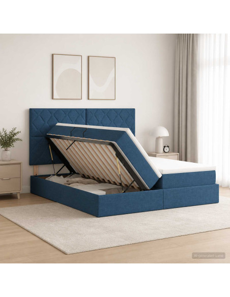 Letto con contenitore LED e materasso Blu 180 x 200 cm Tessuto