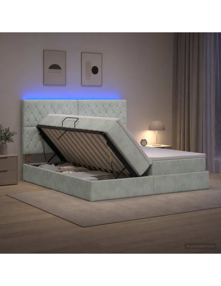 Letto con contenitore LED e materasso Grigio Chiaro