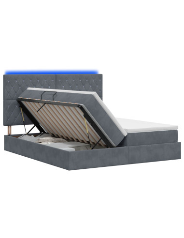 Letto con contenitore LED e materasso Grigio Scuro 180 x 200 cm