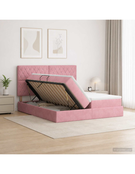 Letto con contenitore LED e materasso Rosa 180 x 200 cm Velluto