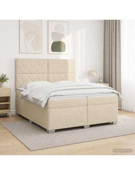 Letto box spring con materasso Crema 200 x 200 cm Tessuto
