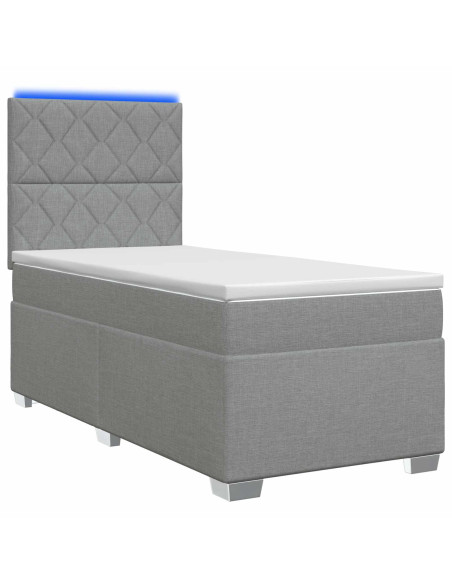 Letto con Box Spring, Materasso e LED Grigio Chiaro 90 x 190 cm