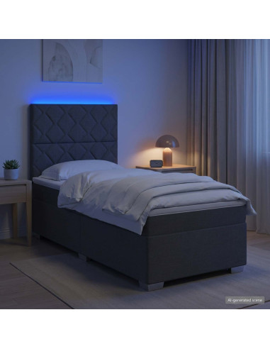 Letto con Box Spring, Materasso e LED Grigio Scuro 90 x 190 cm