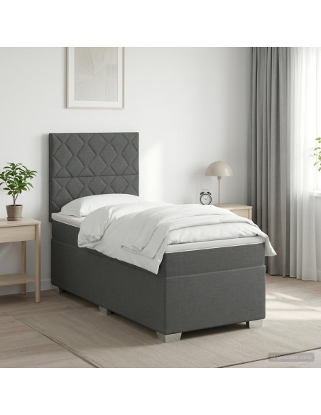 Letto con Box Spring, Materasso e LED Grigio Scuro 90 x 190 cm