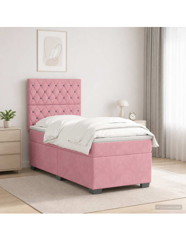 Letto box spring con materasso Rosa 80 x 200 cm Velluto