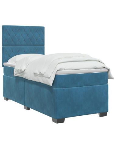 Letto box spring con materasso Blu 90 x 200 cm Velluto
