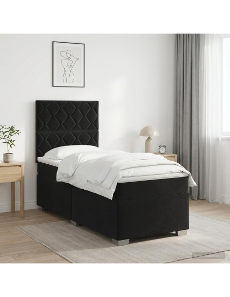 Letto box spring con materasso Nero 100 x 200 cm Velluto