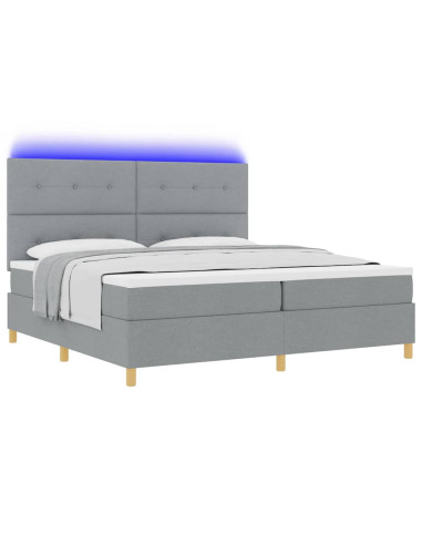 Letto a Sorgente LED Grigio chiaro 200 x 200 cm Tessuto