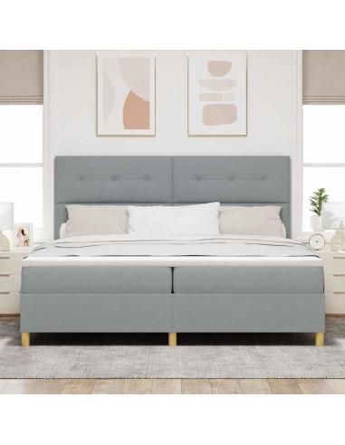 Letto a Sorgente LED Grigio chiaro 200 x 200 cm Tessuto
