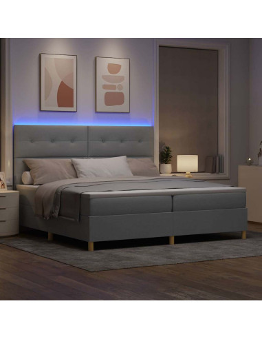 Letto a Sorgente LED Grigio chiaro 200 x 200 cm Tessuto