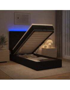 Letto Ottomano con Materasso e LED Nero 100 x 200 cm Tessuto