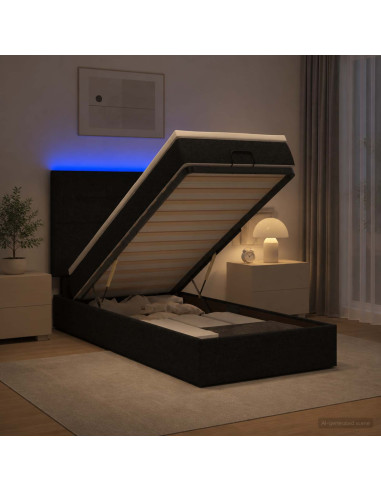 Letto Ottomano con Materasso e LED Nero 100 x 200 cm Tessuto