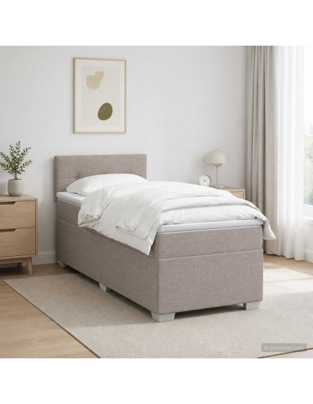 Letto con Box Spring, Materasso e LED Tortora 80 x 200 cm