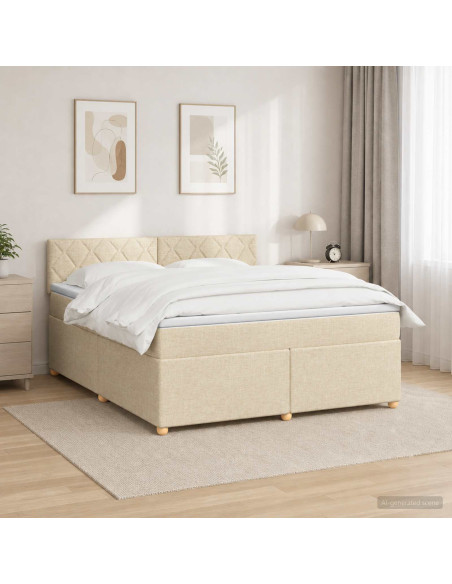 Letto box spring con materasso Crema 180 x 200 cm Tessuto