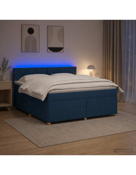 Letto box spring con materasso Blu 180 x 200 cm Tessuto