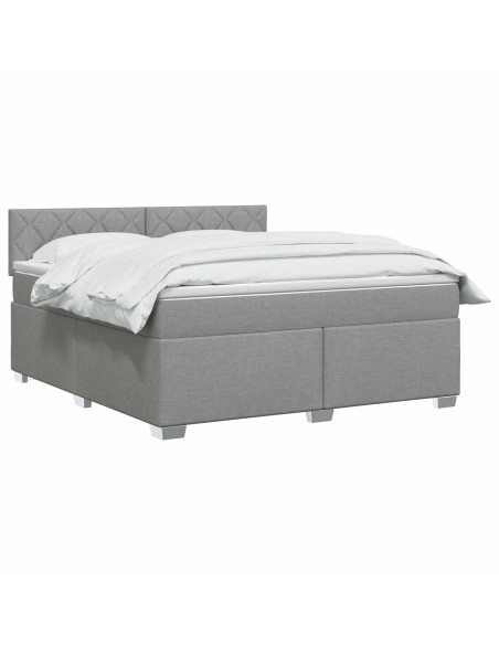 Letto con Box Spring, Materasso e LED Grigio Chiaro Tessuto