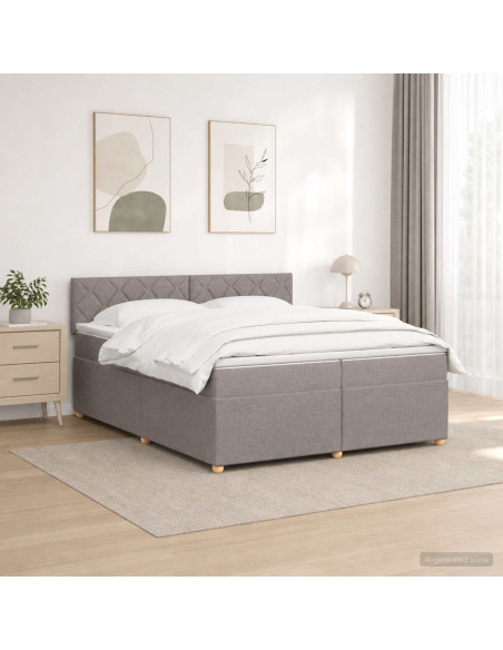 Letto box spring con materasso Tortora 200 x 200 cm Tessuto