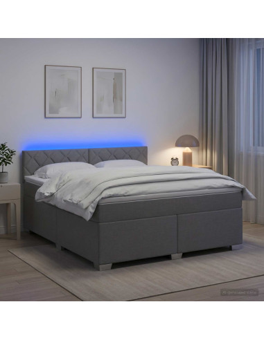Letto con Box Spring, Materasso e LED Grigio Chiaro Tessuto