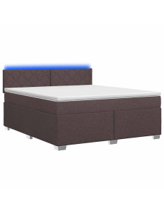 Letto con Box Spring, Materasso e LED Marrone Scuro Tessuto 2
