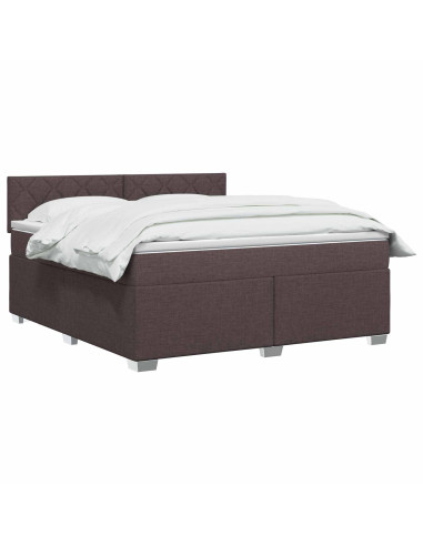Letto con Box Spring, Materasso e LED Marrone Scuro Tessuto