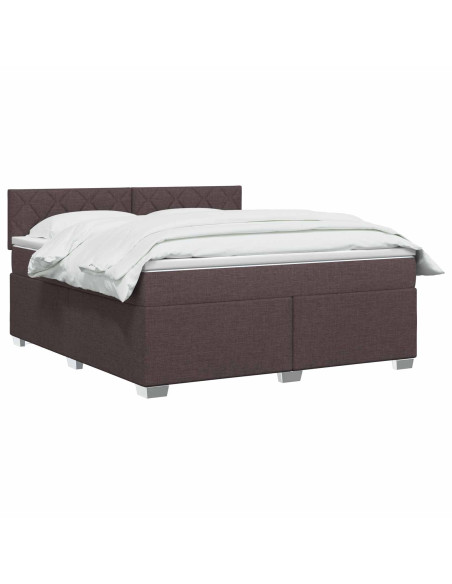 Letto con Box Spring, Materasso e LED Marrone Scuro Tessuto