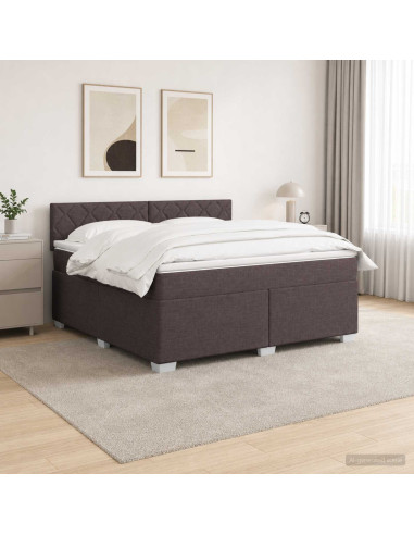 Letto con Box Spring, Materasso e LED Marrone Scuro Tessuto