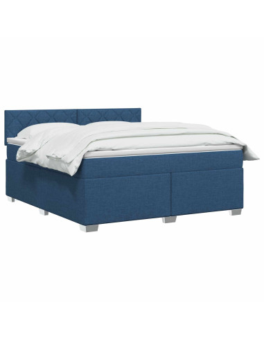 Letto con Box Spring, Materasso e LED Blu 160 x 200 cm Tessuto