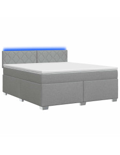 Letto con Box Spring, Materasso e LED Grigio Chiaro Tessuto 2