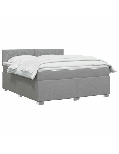 Letto con Box Spring, Materasso e LED Grigio Chiaro Tessuto