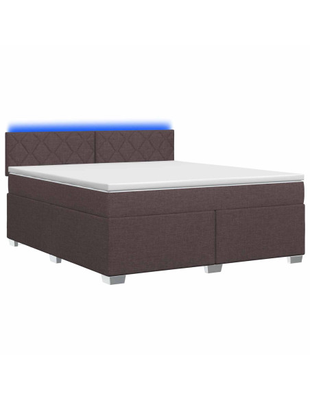 Letto con Box Spring, Materasso e LED Marrone Scuro Tessuto