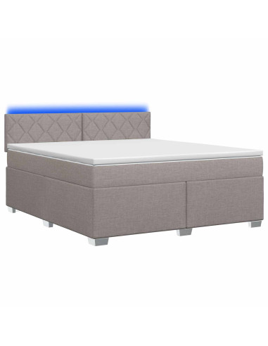 Letto con Box Spring, Materasso e LED Tortora 180 x 200 cm