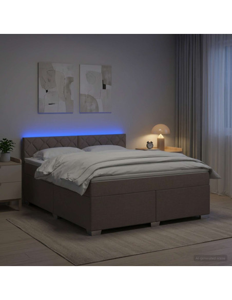 Letto con Box Spring, Materasso e LED Tortora 180 x 200 cm